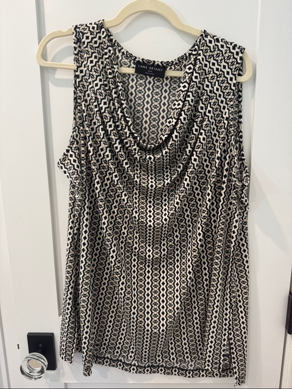 Lane Bryant Black and cream Geometric Cowl Neck Sleeveless Top